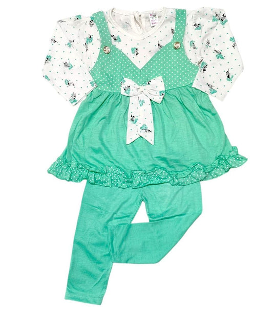 2 Pcs Baby Girl Jersey frock With Trouser