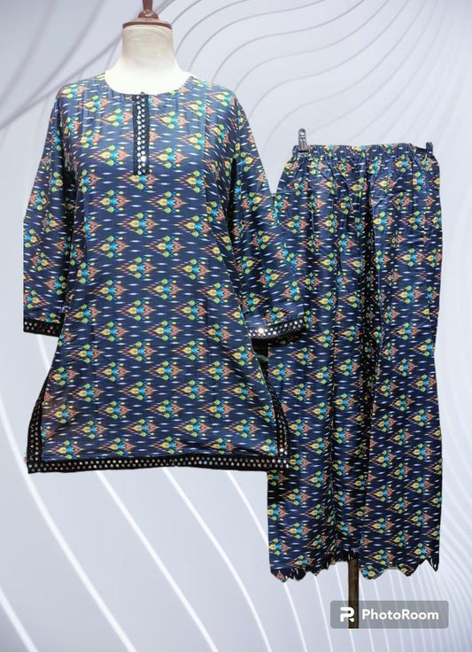 2 Pcs Women Stitched Lawn Printed Suit