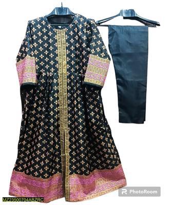 2 Pcs Women's Stitched Katan Silk Printed Suit