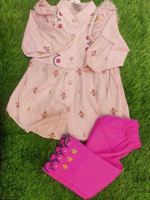 2 Pcs Girl's Cotton Lawn Plain Shirt And Trouser Suit