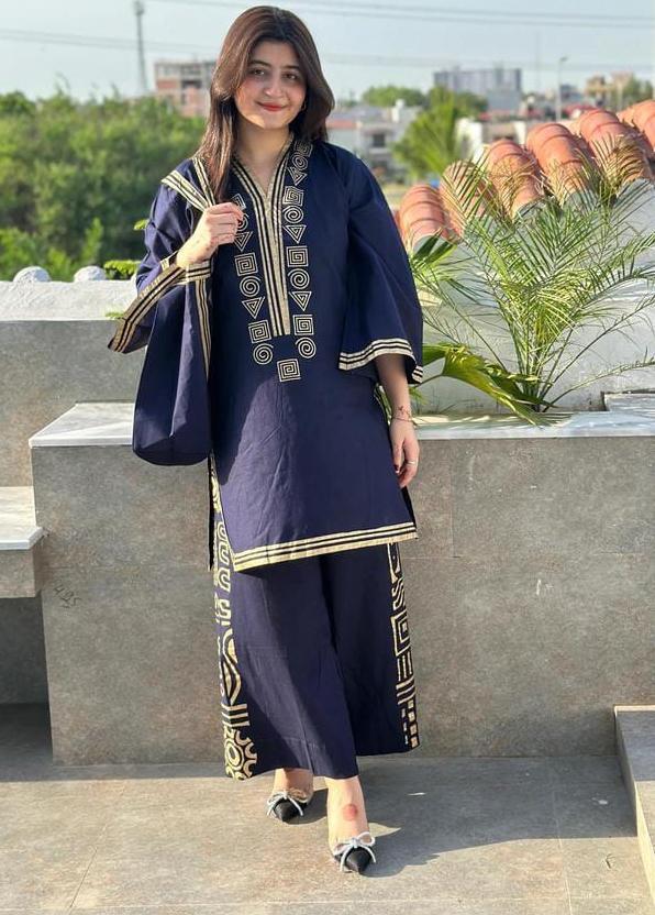 3 Pcs Women's Stitched Linen Printed Suit