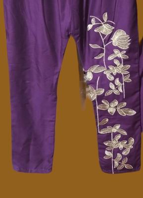 2 Pcs Women's Stitched Linen Zari Tilla Embroidered Shirt And Trouser