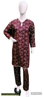 2 Pcs Women's Stitched Cotton Lawn Block Printed Shirt And Trouser