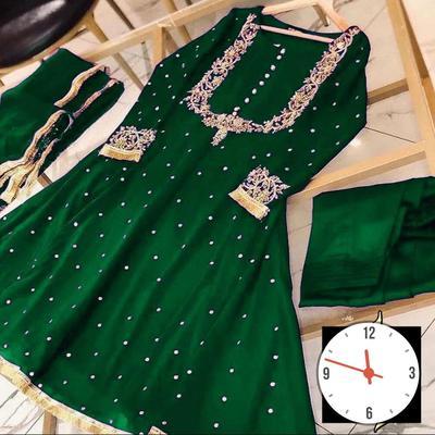 3 Pcs Women's Stitched Chiffon Silk Embroidered Suit