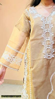 3 Pcs Women's Stitched Organza Embroidered Suit