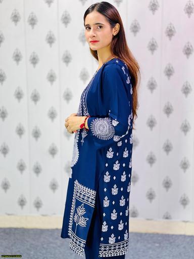 2 Pcs Women's Stitched Linen Printed Suit