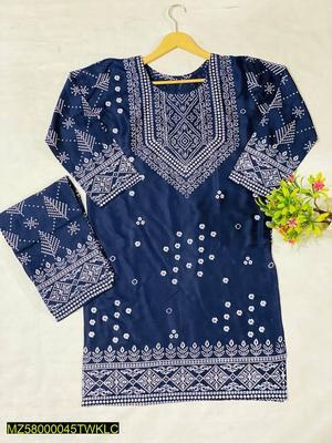 2 Pcs Women's Stitched Linen Block Print Suit