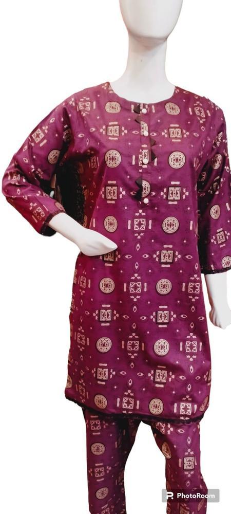 2 Pcs Women's Stitched Cotton Printed Shirt And Trouser