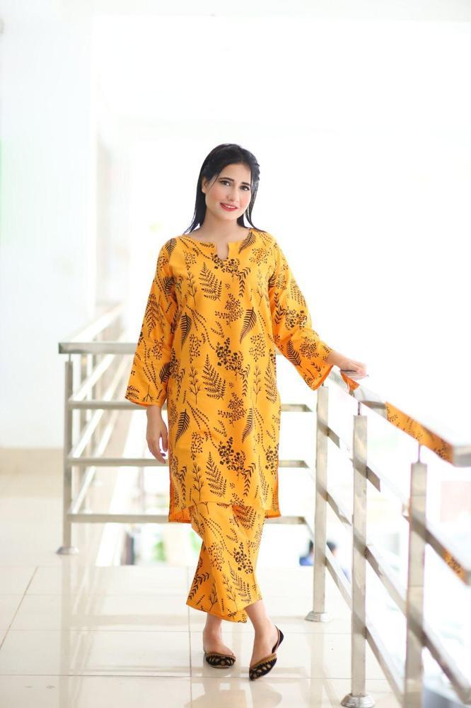 2 Pcs Women's Stitched Arabic Lawn Printed Shirt And Trouser