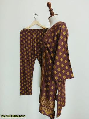 2 Pcs Women's Stitched Lawn Printed Suit