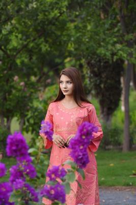 2 Pcs Women's Stitched Cotton Embroidered Shirt And Trouser