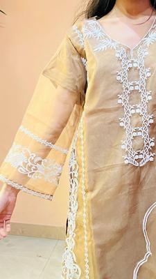 3 Pcs Women's Stitched Organza Embroidered Suit