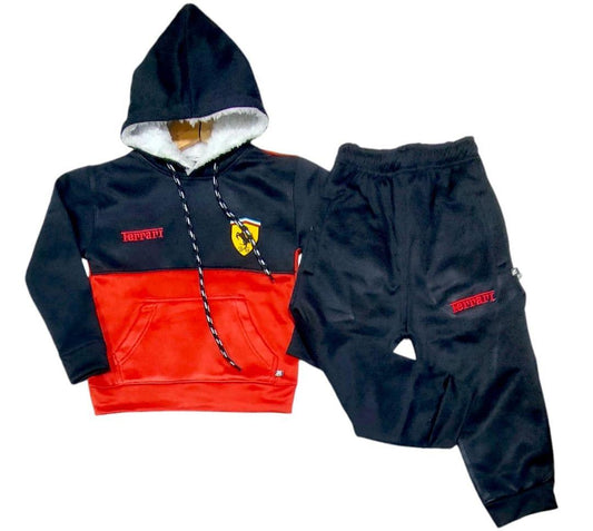 2 Pcs Boy's Polyester Printed Hoodie Tracksuit