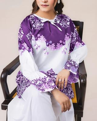 2 Pcs Women's Stitched Grip Printed Shirt And Palazzo