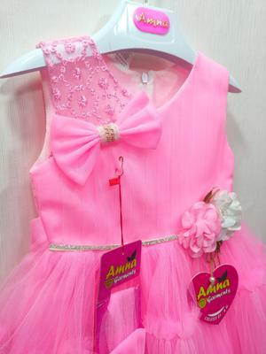 2 Pcs Girl's Stitched Net Plain Frock