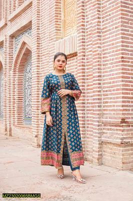 2 Pcs Women's Stitched Lawn Printed Maxi And Trouser