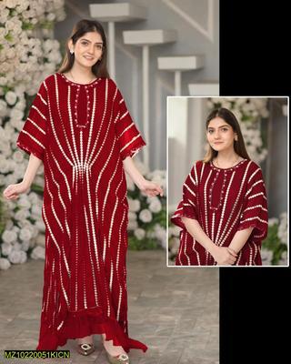 3 Pcs Women's Stitched Chiffon Sequins Embroidered Kaftan