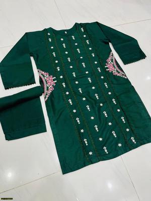 2 Pcs Women's Stitched Linen Printed Suit