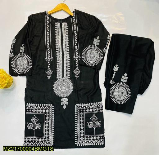 2 Pcs Block Print Womens Stitched Linen Suit