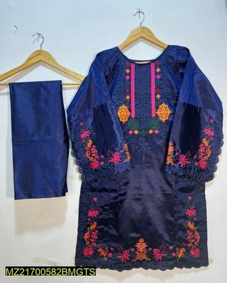 2 Pcs Women's Stitched Khaadi Silk Embroidered Suit