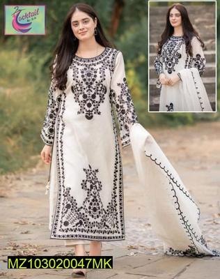 3 Pcs Women's Stitched Organza Embroidered Suit