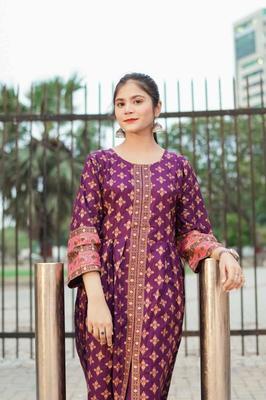 2 Pcs Women's Stitched Katan Silk Printed Suit