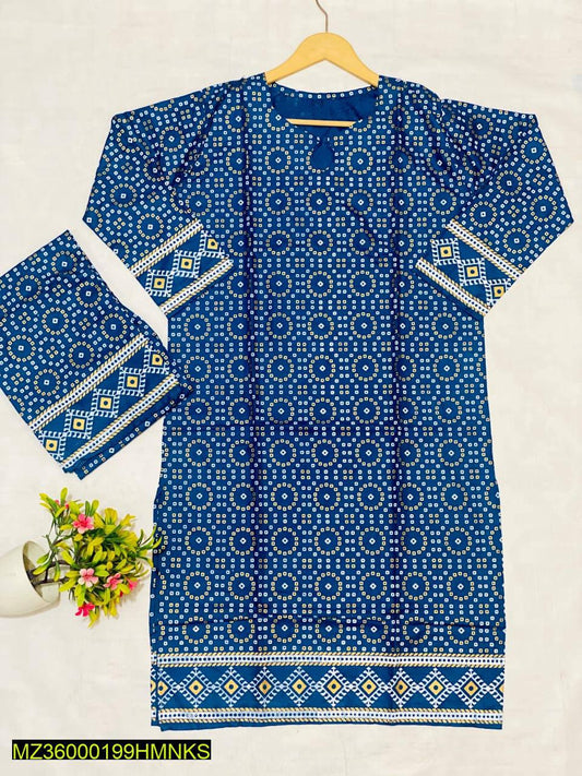 2 Pcs Women's Stitched Lawn Printed Suit