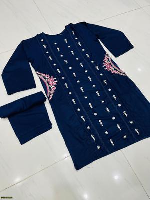 2 Pcs Women's Stitched Linen Printed Suit