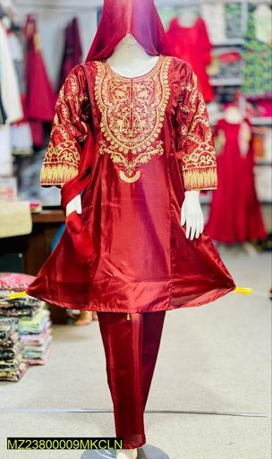 3 Pcs Kattan Silk Fancy Women Stitched Frock