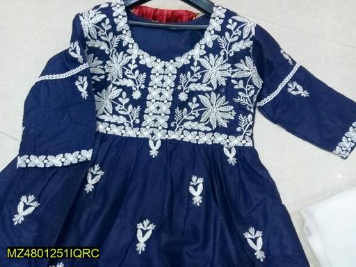 3 Pcs Womens Embroidered Linen Frock