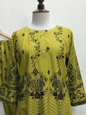 2 Pcs Women's Stitched Lawn Printed Suit