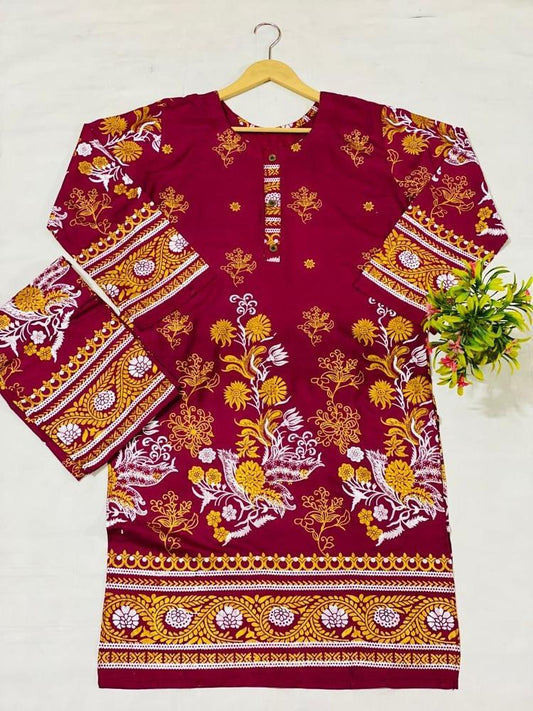 2 Pcs Women's Stitched Lawn Printed Suit