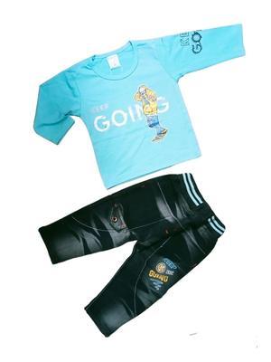 2 Pcs Baby Boy's Stitched Blended Printed Shirt And Pant Set