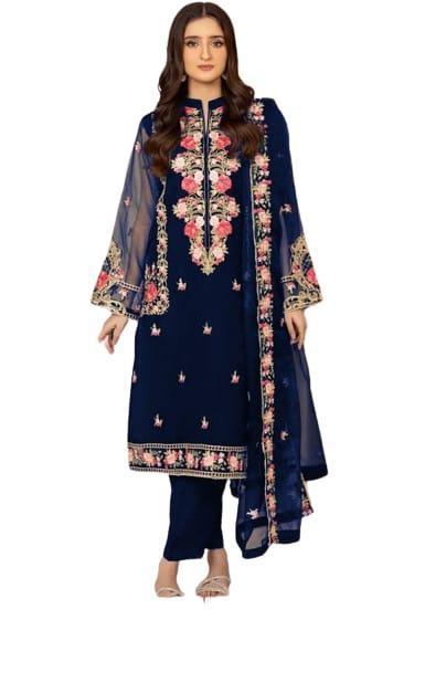 3 Pcs Women's Stitched Chiffon Embroidered Suit