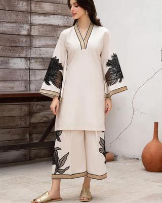 3 Pcs Women's Stitched Organza Embroidered Suit