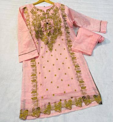 2 Pcs Women's Stitched Paper Cotton Embroidered Suit