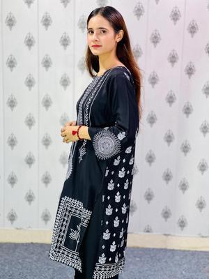 2 Pcs Women's Stitched Linen Printed Suit