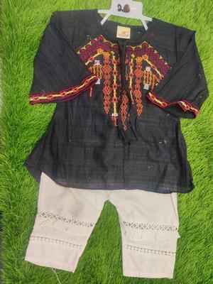 2 Pcs Girl's Cotton Lawn Embroidered Shirt And Trouser Suit