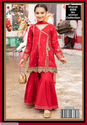 3 Pcs Girl's Dhanak Embroidered Unstitched Suit