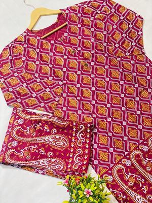 2 Pcs Women's Stitched Lawn Embroidered Shirt And Trouser