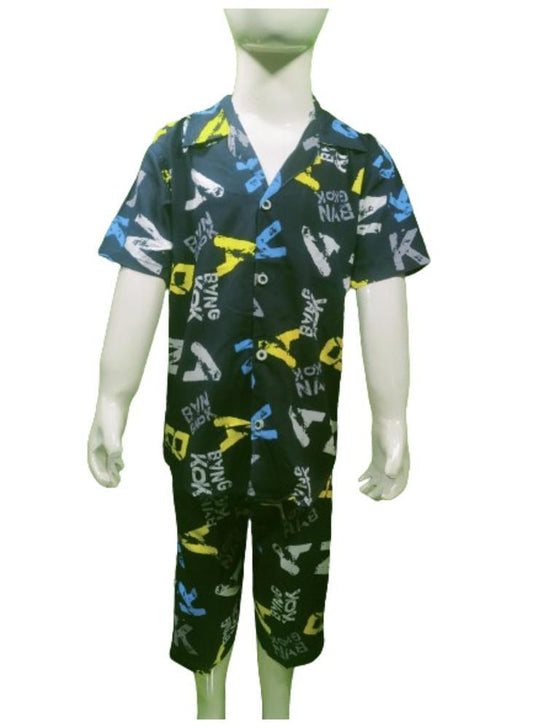 2 Pcs Boy's Linen Printed Tracksuit