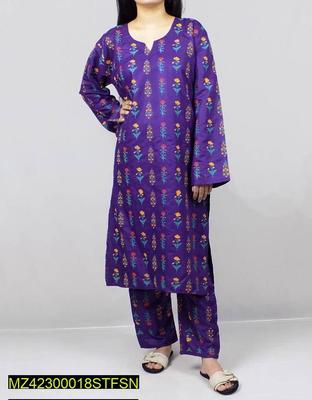 2 Pcs Women Stitched Arabic Lawn Printed Suit