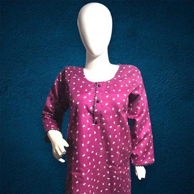 2 Pcs Women's Stitched Cotton Printed Shirt And Trouser