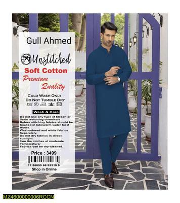 Men's Unstitched Cotton Plain Suit