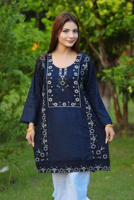 2 Pcs Women's Stitched Cotton Embroidered Shirt And Trouser