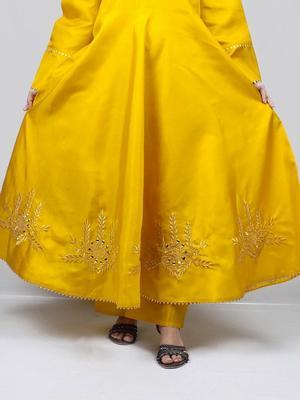 2 Pcs Women's Stitched Katan Silk Embroidered Maxi