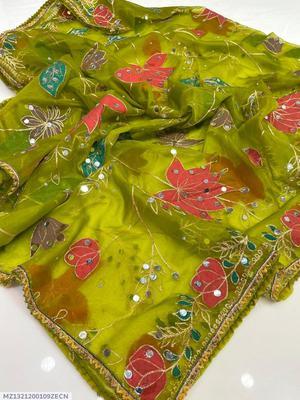 1 Pc Women's Stitched Organza Hand Embroidered Dupatta