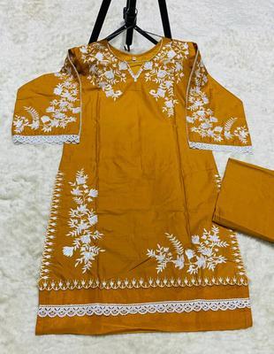 2 Pcs Women's Stitched Cotton Lawn Embroidered Suit