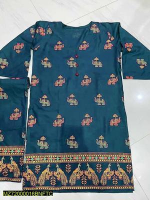 2 Pcs Women's Stitched Linen Printed Suit