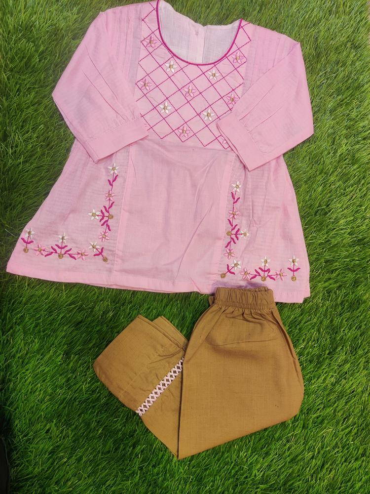 2 Pcs Girl's Cotton Lawn Embroidered Shirt And Trouser